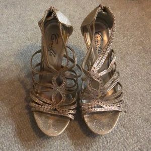 Sparkly gold high heels